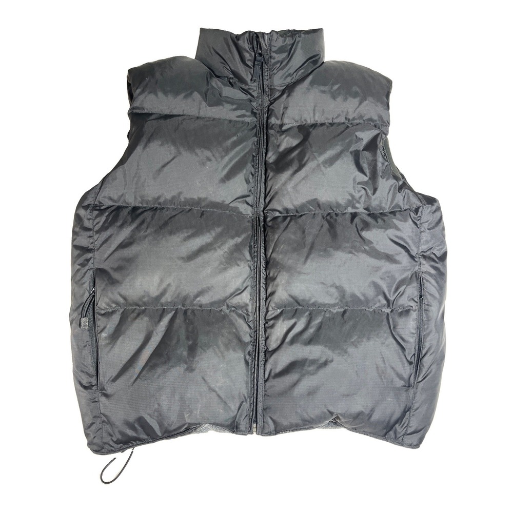 Gap Puffer Vest Mens Medium Black Full Zip Nylon Goose Down Chunky Zip In Hood